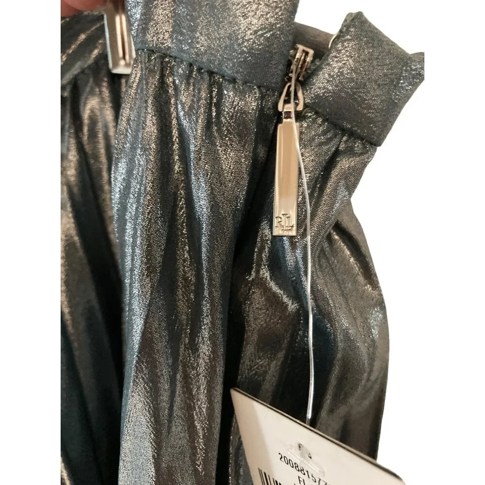 NWT LAUREN RALPH LAUREN PLEATED METALLIC CHIFFON SKIRT HIGHLAND SEASILVER FOIL 1 - Picture 8 of 8